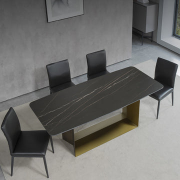 79" Modern Rectangle Stone Dining Table in Antique Brass